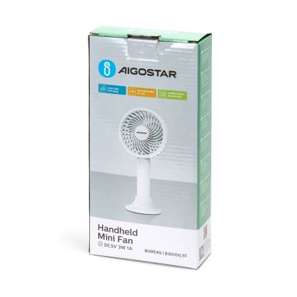Aigostar - Oplaadbare zakventilator 3W/5V 1500mAh USB wit