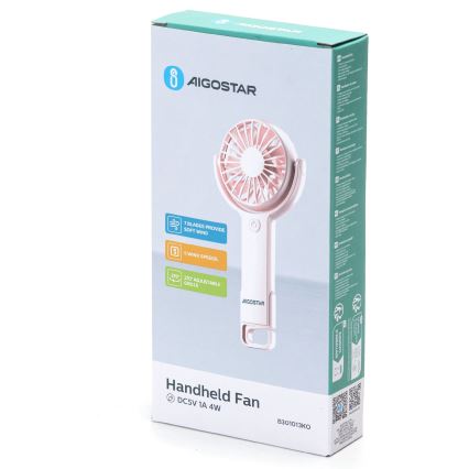 Aigostar - Oplaadbare zakventilator 4,5W/3,7V 1200mAh USB roze
