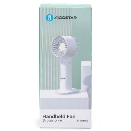 Aigostar - Oplaadbare zakventilator 4W/5V 500mAh USB wit
