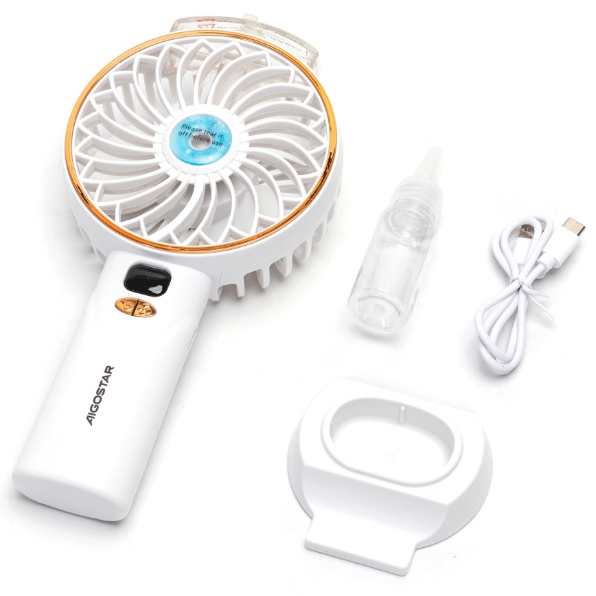 Aigostar - Oplaadbare zakventilator 5W/5V 2400mAh USB wit