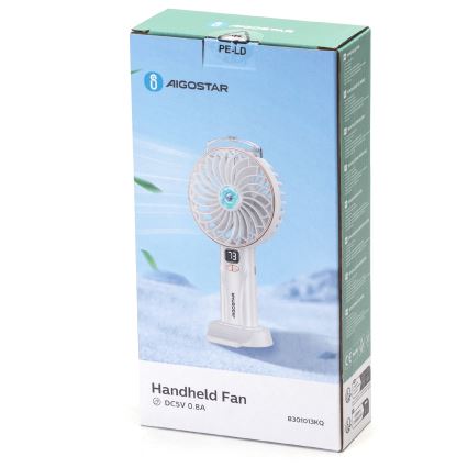 Aigostar - Oplaadbare zakventilator 5W/5V 2400mAh USB wit