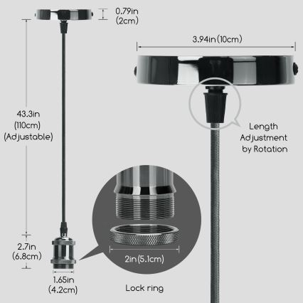 Aigostar - Oplaadkabel 1xE27/60W/230V antraciet