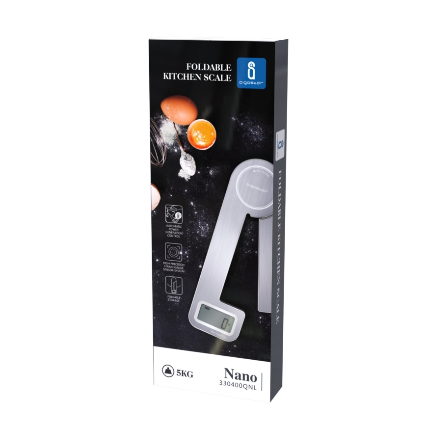 Aigostar - Opvouwbare keukenweegschaal 5kg mat chroom