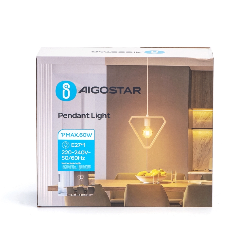 Aigostar - Pine Wood Hanger Lamp on Cable, 1xE27/60W/230V