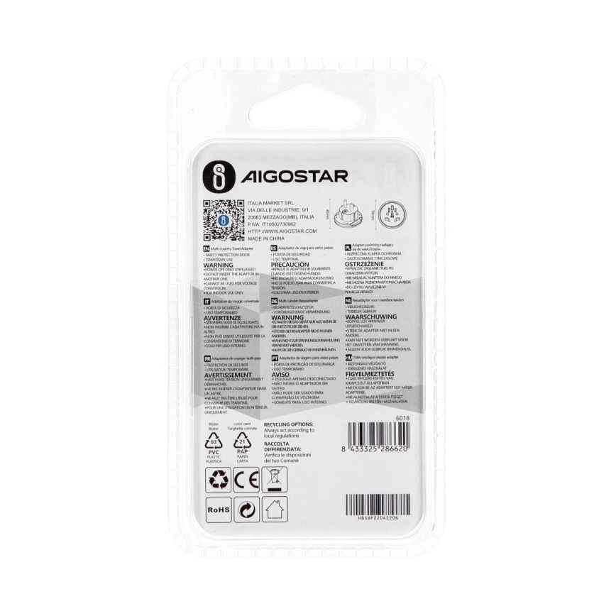 Aigostar - Reisadapter voor EU, wit