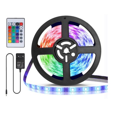 Aigostar - RGB Dimbaar LED Strip 5m, 24W, 12/230V, IP65 + Remote Control