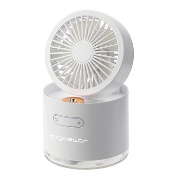 Aigostar - RGB Draadloze mini-tafelventilator met mistfunctie MIST 10W/5V 2000mAh wit