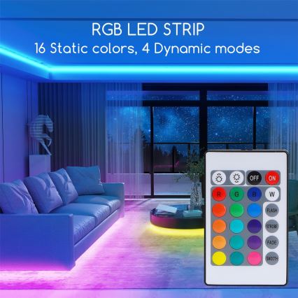 Aigostar - RGB Dimbaar LED Strip 5m, 24W, 12/230V, IP65 + Remote Control