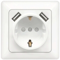 Aigostar - SCHUKO-wandcontactdoos 250V + 2x USB met afdekraam wit
