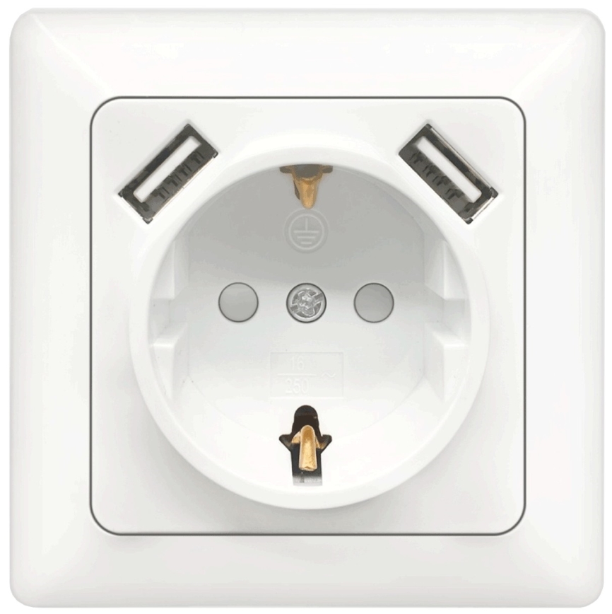 Aigostar - SCHUKO-wandcontactdoos 250V + 2x USB met afdekraam wit