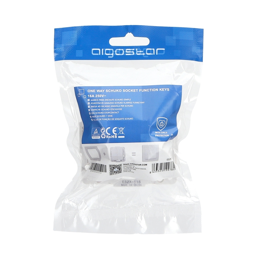 Aigostar - SCHUKO wandcontactdoos zonder afdekraam 250V wit