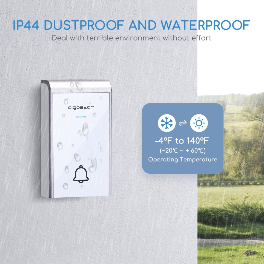 Aigostar - SET 2x Draadloze deurbel 3xAA/12V IP44 wit
