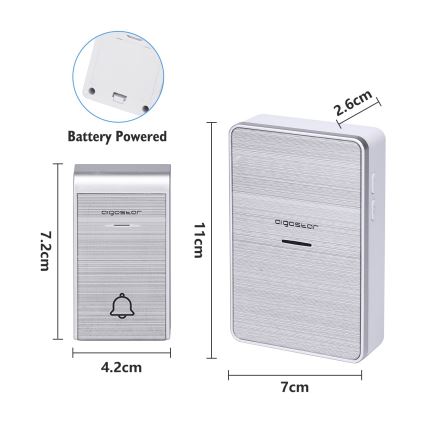 Aigostar - SET 2x Draadloze deurbel 3xAA/12V IP44 zilver