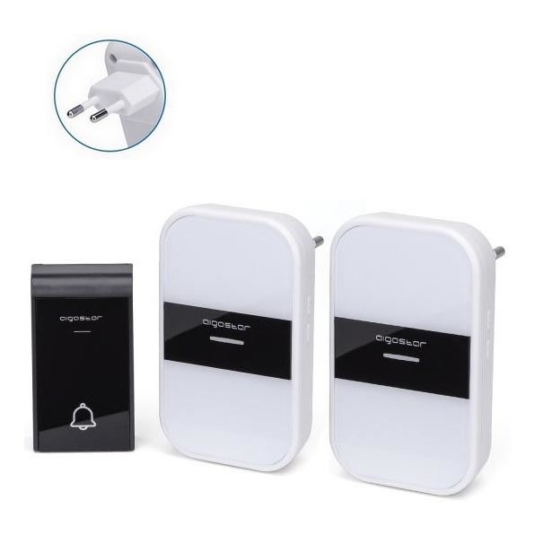 Aigostar - SET 2x Draadloze deurbel met stekker 230V/12V IP44 wit/zwart