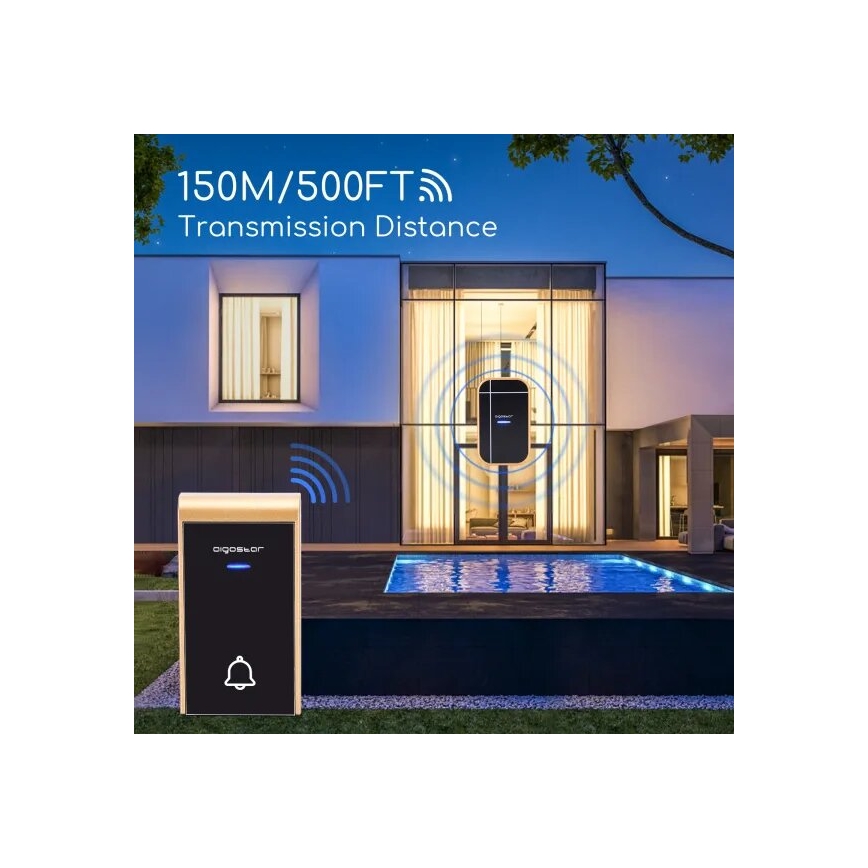 Aigostar - SET 2x Draadloze Stopcontact Deurbel 230V IP44 zwart/koper
