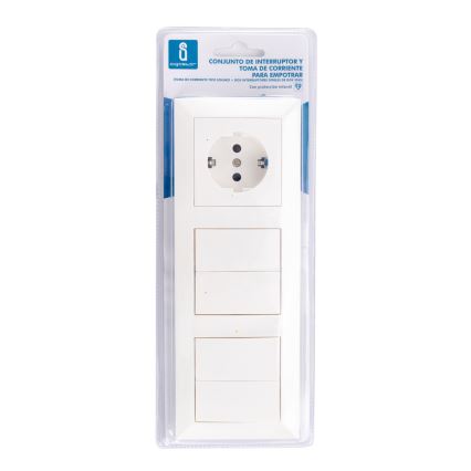 Aigostar - SET 2x Huis schakelaar 2-knops met stopcontact 1x16A/250V SCHUKO