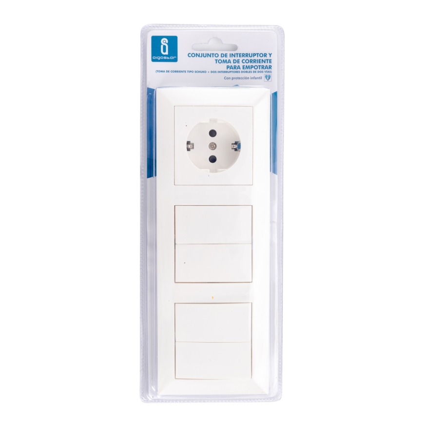Aigostar - SET 2x Huis schakelaar 2-knops met stopcontact 1x16A/250V SCHUKO