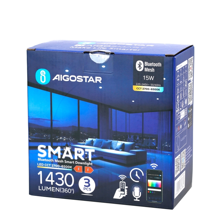 Aigostar - SET 3x Dimbare LED hangende plafond verlichting MESH LED/15W/230V 2700K-6500K diameter 17cm