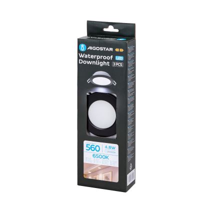 Aigostar - SET 3x Hangende LED plafondverlichting voor buiten LED/4,8W/230V 6500K IP65 zwart