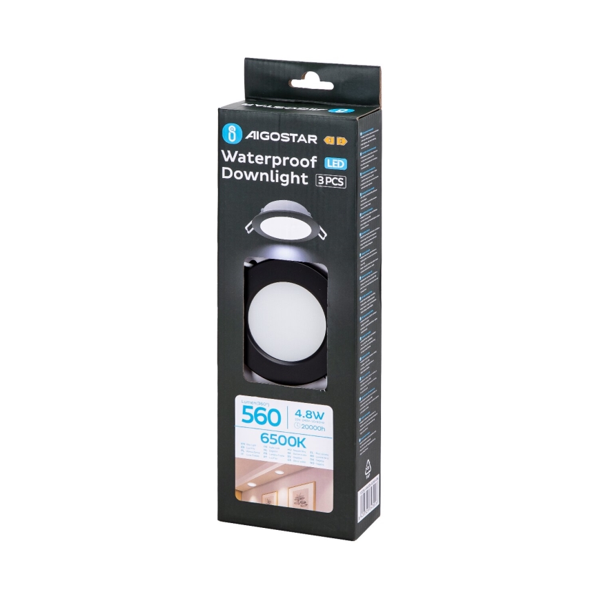 Aigostar - SET 3x Hangende LED plafondverlichting voor buiten LED/4,8W/230V 6500K IP65 zwart