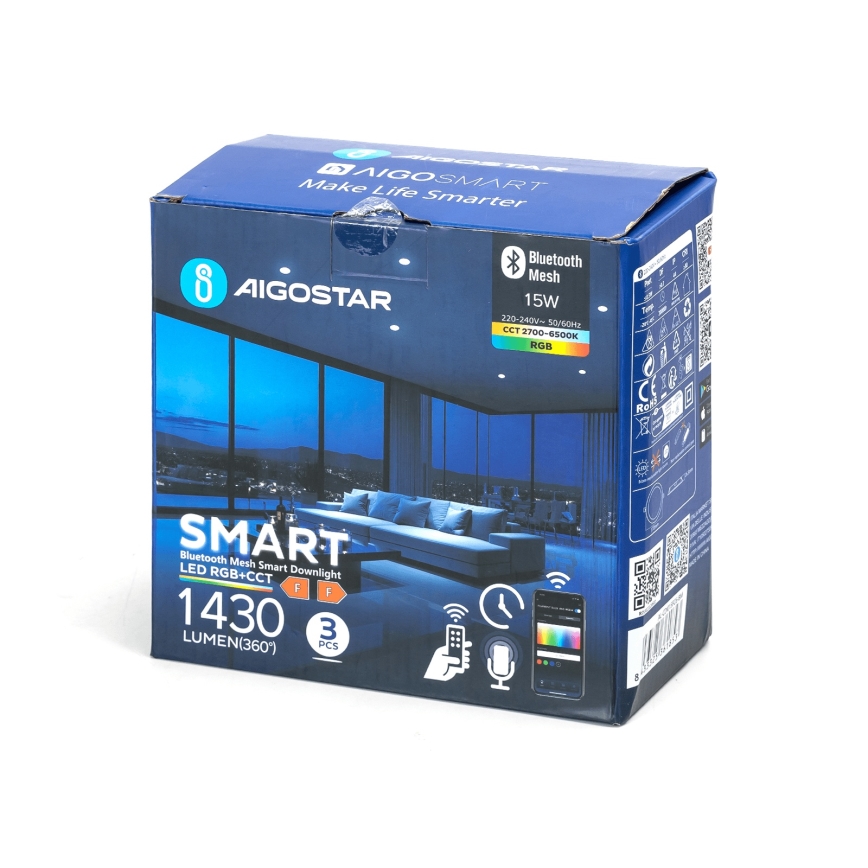 Aigostar - Set van 3 dimbare LED RGBW inbouwspots MESH LED/15W/230V 2700K-6500K Ø17 cm