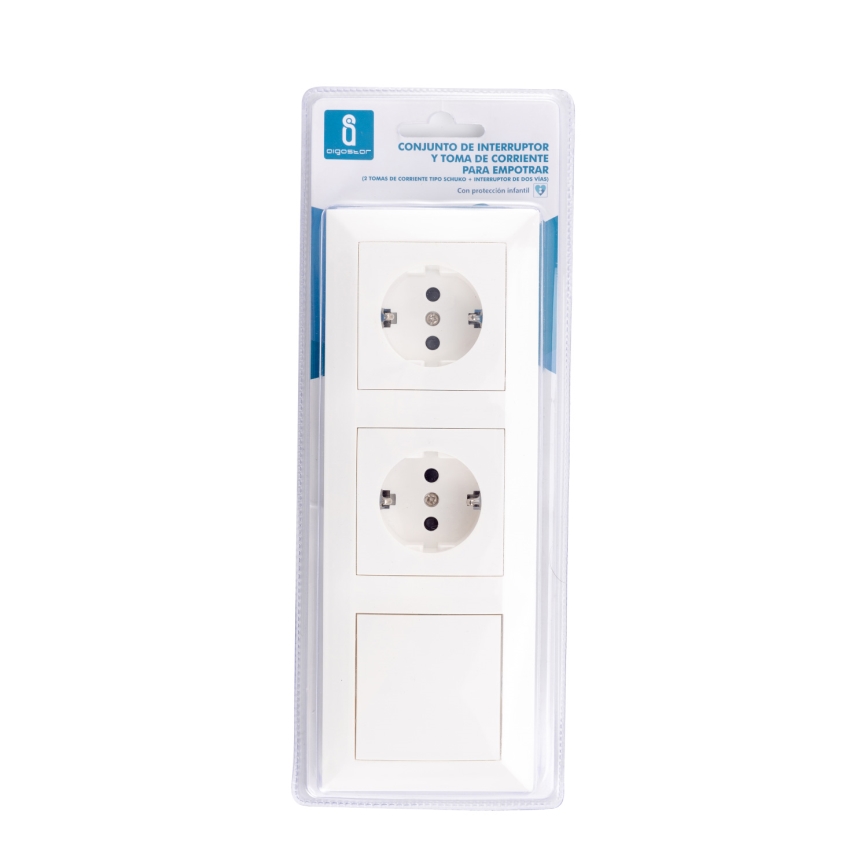 Aigostar - Set van 2 wandcontactdozen met schakelaar 2x16A/250V SCHUKO