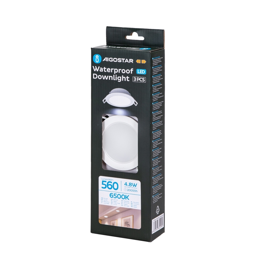 Aigostar - SET van 3 LED Badkamerinbouwverlichting LED/4,8W/230V IP65 wit