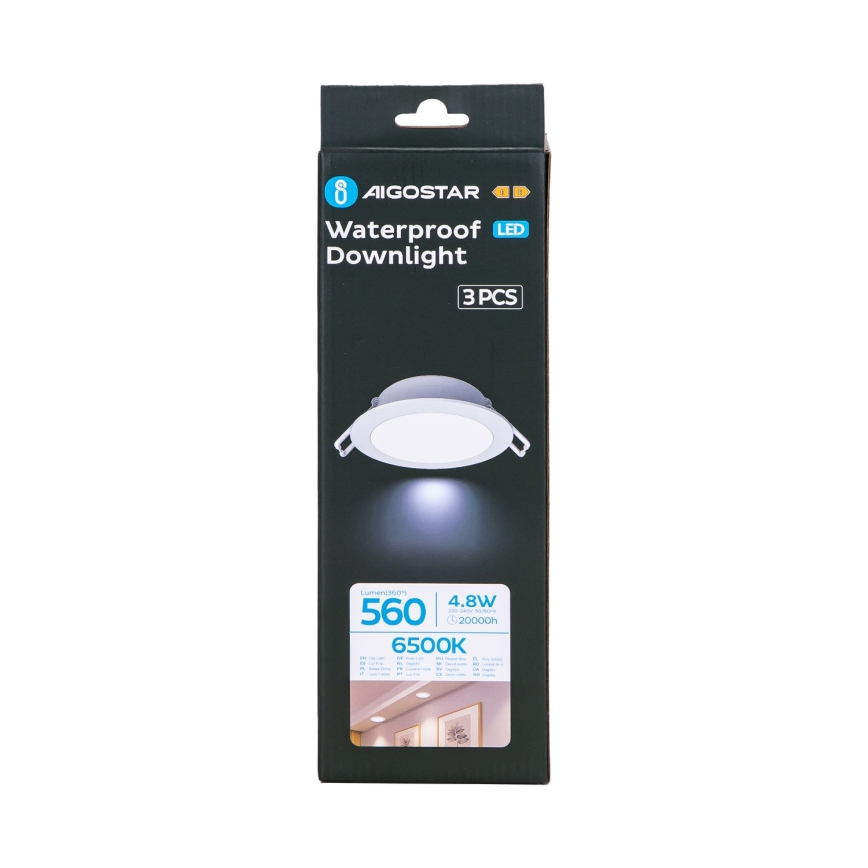 Aigostar - SET van 3 LED Badkamerinbouwverlichting LED/4,8W/230V IP65 wit