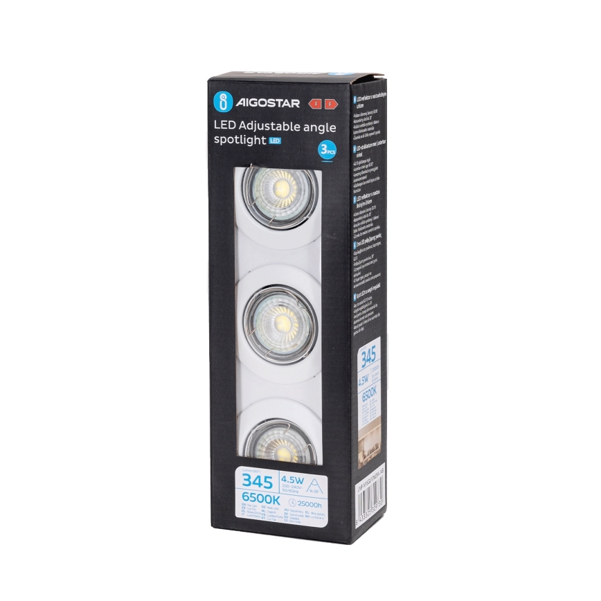 Aigostar - Set van 3 LED-inbouwspots 1x GU10/4,5W/230V 6500K wit