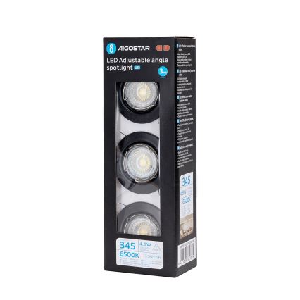 Aigostar - Set van 3 LED inbouwspots 1x GU10/4,5W/230V 6500K zwart