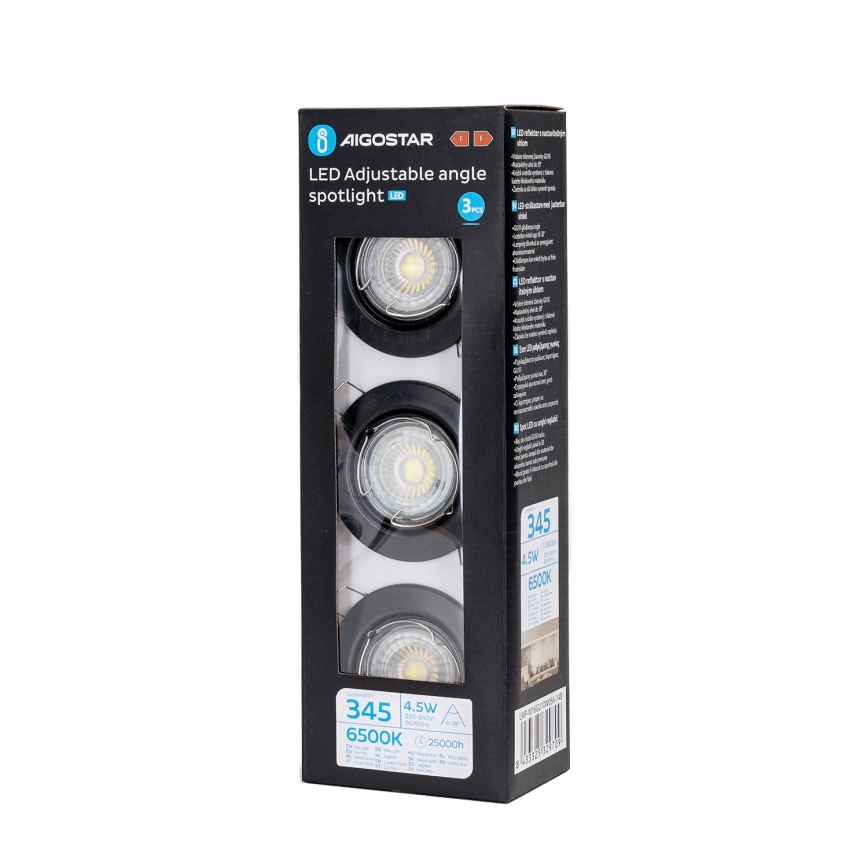 Aigostar - Set van 3 LED inbouwspots 1x GU10/4,5W/230V 6500K zwart