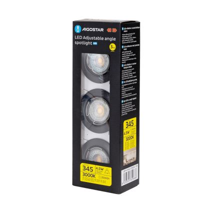 Aigostar - set van 3 LED-inbouwspots 1xGU10/4,5W/230V 3000K zwart