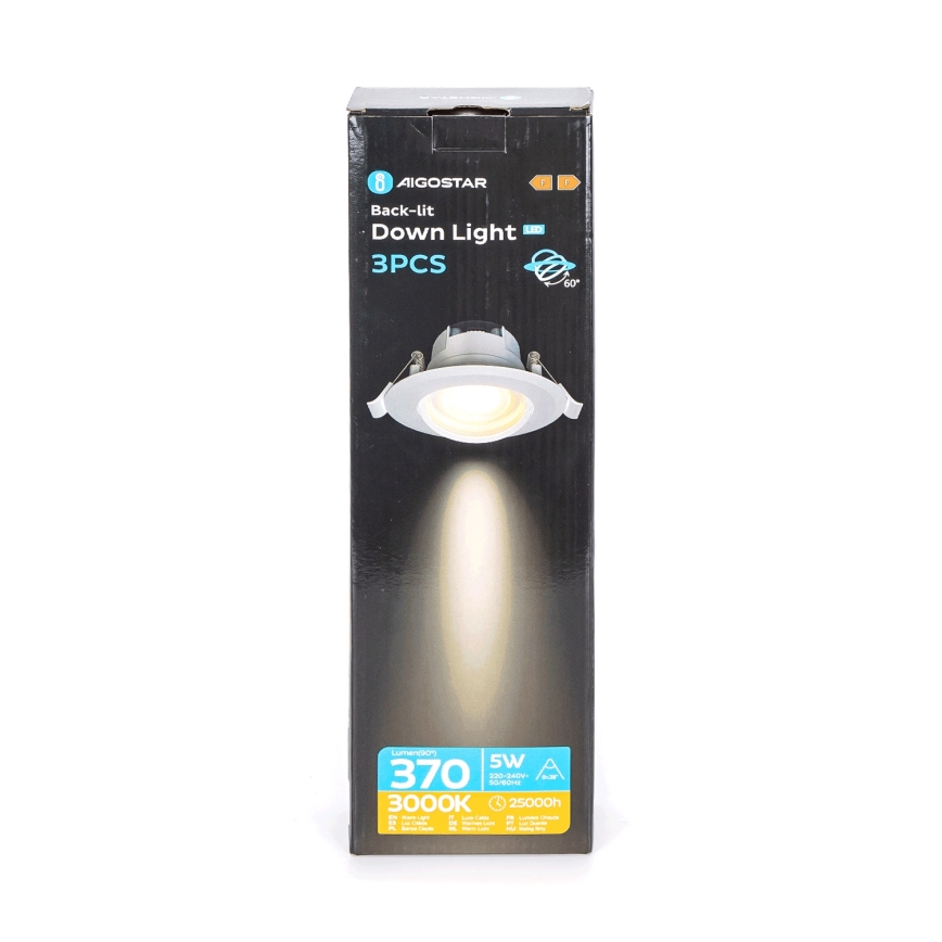 Aigostar - SET van 3 LED inbouwspots LED/5W/230V 3000K Ø 8,5 cm wit