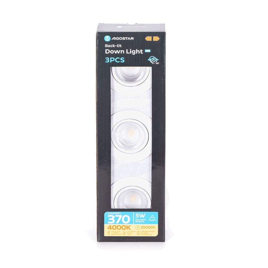 Aigostar - SET van 3 LED inbouwspots LED/5W/230V 4000K Ø 8,5 cm wit
