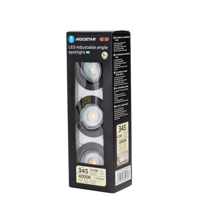 Aigostar - Set van 3x LED-inbouwspots 1xGU10/4,5W/230V 4000K zwart
