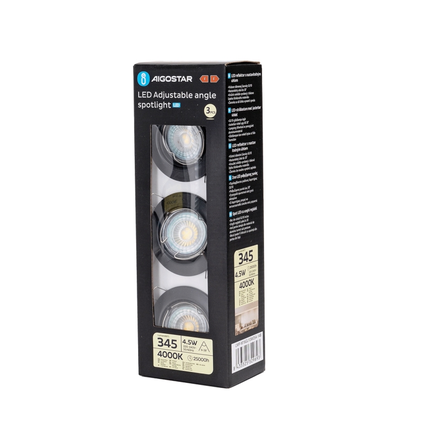 Aigostar - Set van 3x LED-inbouwspots 1xGU10/4,5W/230V 4000K zwart