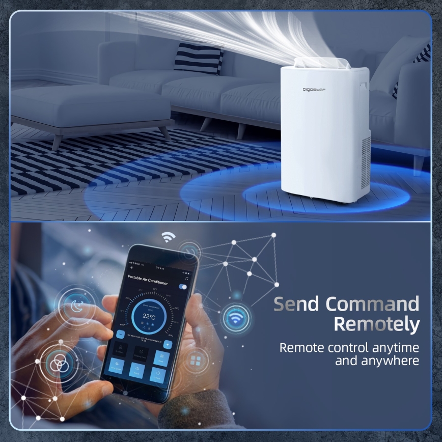Aigostar - Slimme mobiele airconditioner 1337W/230V 12000 BTU Wi-Fi wit + afstandsbediening