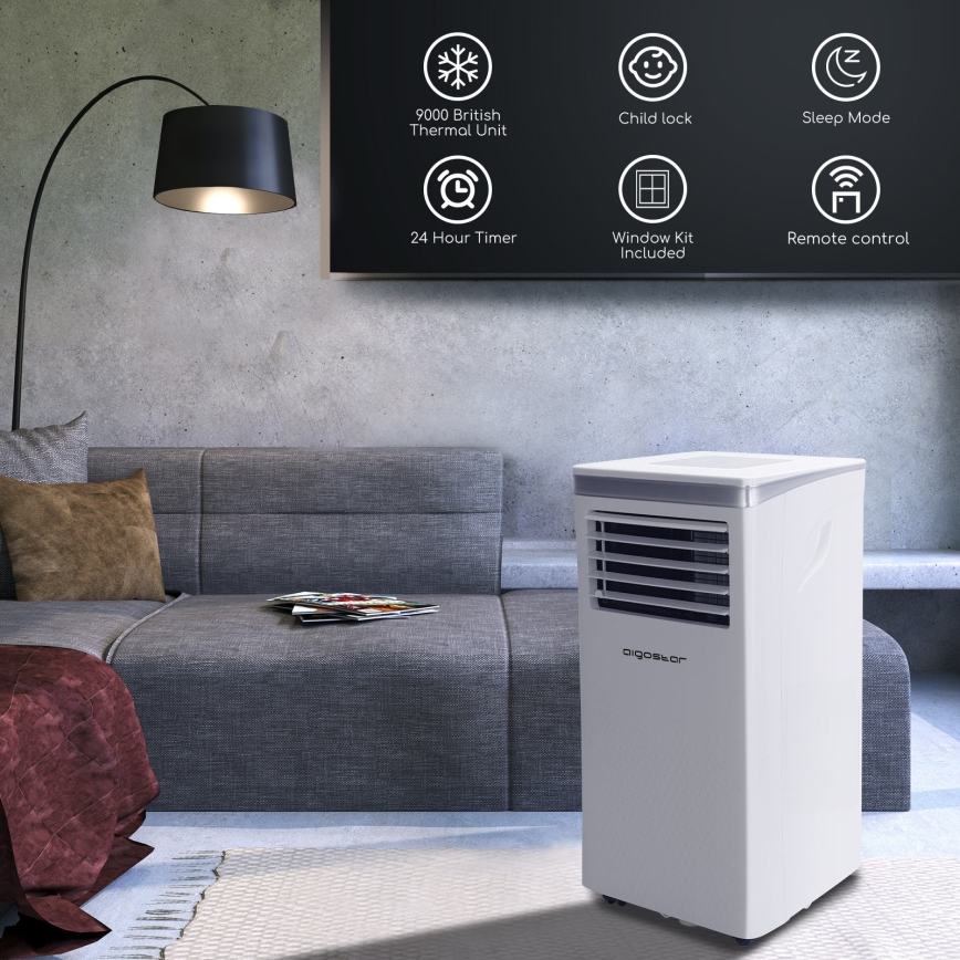 Aigostar - Slimme mobiele airco 3-in-1 1003W/230V 9000 BTU Wi-Fi wit + afstandsbediening