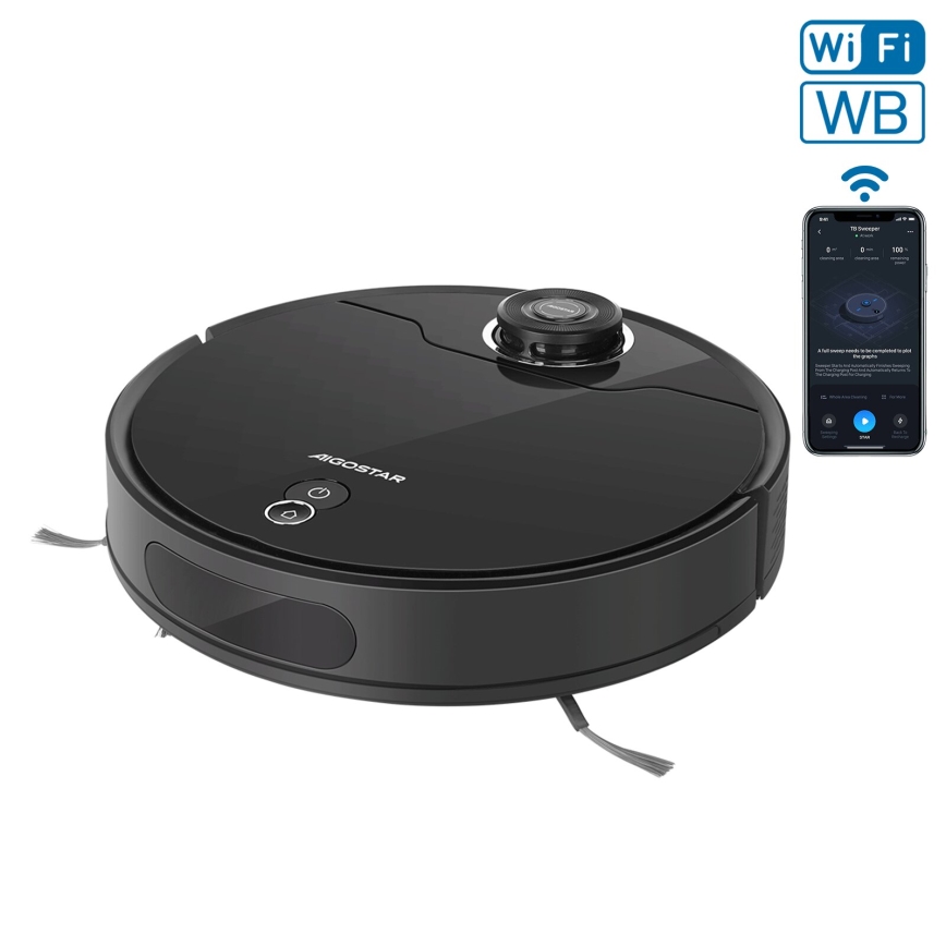 Aigostar - Slimme robotstofzuiger 2in1 12W/230V 3300mAh Wi-Fi zwart