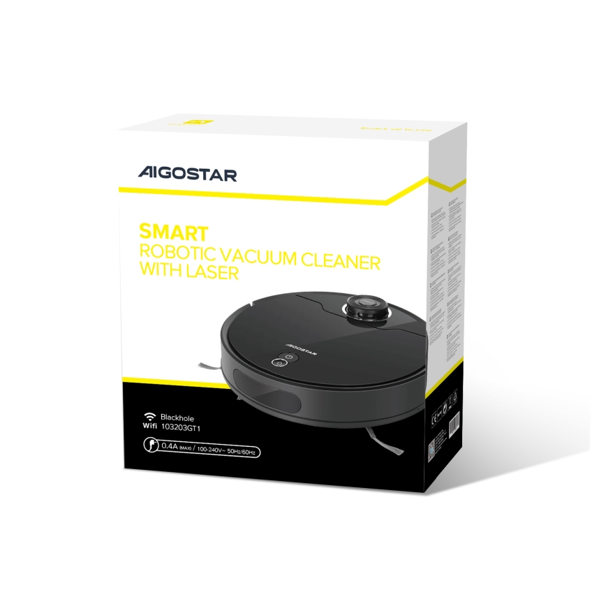 Aigostar - Slimme robotstofzuiger 2in1 12W/230V 3300mAh Wi-Fi zwart