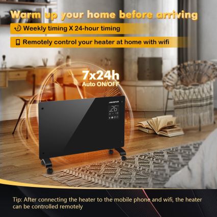 Aigostar - Slimme elektrische verwarming/convector met LCD scherm ECO/1000/2000W Wi-Fi