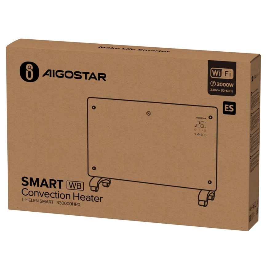 Aigostar - Slimme elektrische verwarming/convector met LCD scherm ECO/1000/2000W Wi-Fi