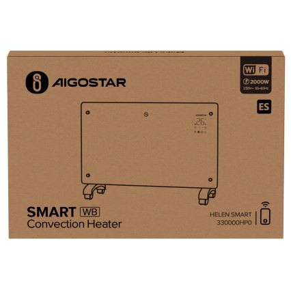 Aigostar - Slimme elektrische verwarming/convector met LCD scherm ECO/1000/2000W Wi-Fi