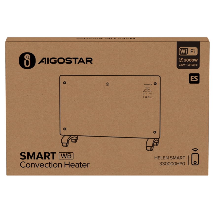 Aigostar - Slimme elektrische verwarming/convector met LCD scherm ECO/1000/2000W Wi-Fi