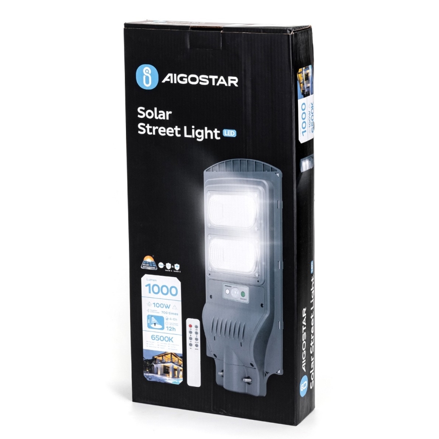 Aigostar - Solar LED Straatlamp met sensor LED/100W/3,2V 10000mAh IP65 6500K + afstandsbediening