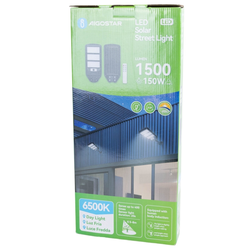 Aigostar - Solar LED Straatlamp met sensor LED/150W/3,2V 8000mAh IP65 6500K + afstandsbediening