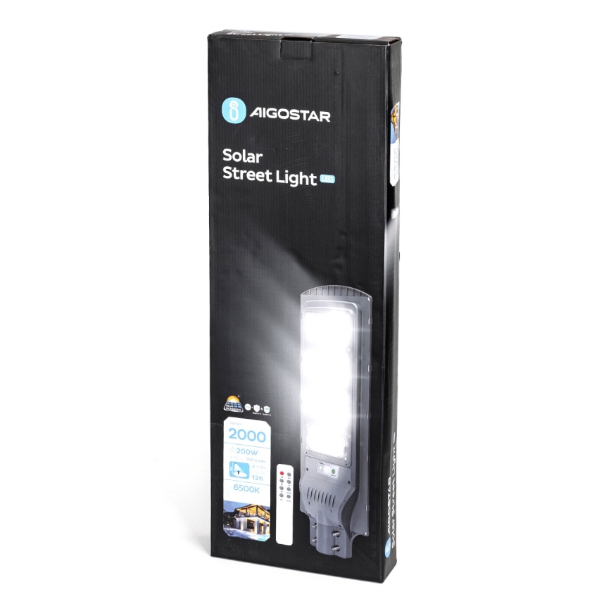 Aigostar - Solar LED Straatlamp met sensor LED/200W/3,2V 20000mAh IP65 6500K + afstandsbediening