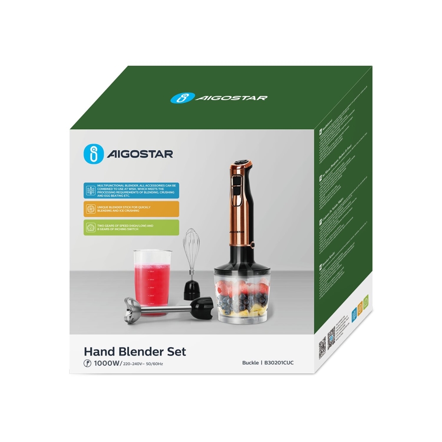 Aigostar - Staafmixer 1000W/230V roze goud