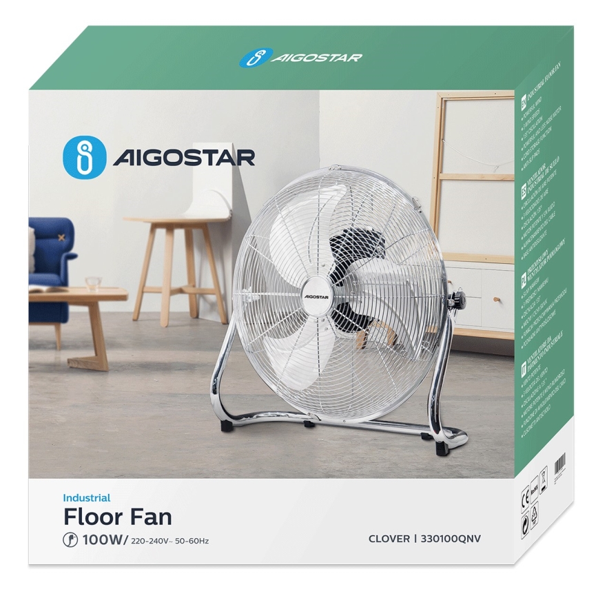 Aigostar - Staande ventilator 100W/230V glanzend chroom