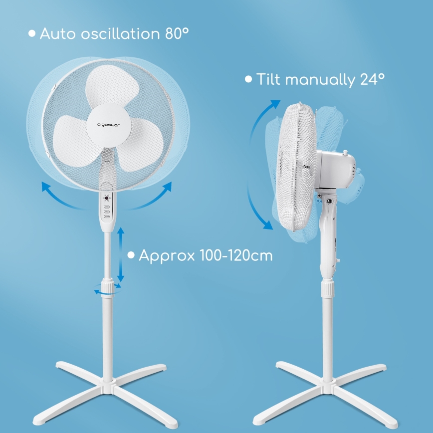 Aigostar - Staande ventilator 40W/230V 120 cm wit